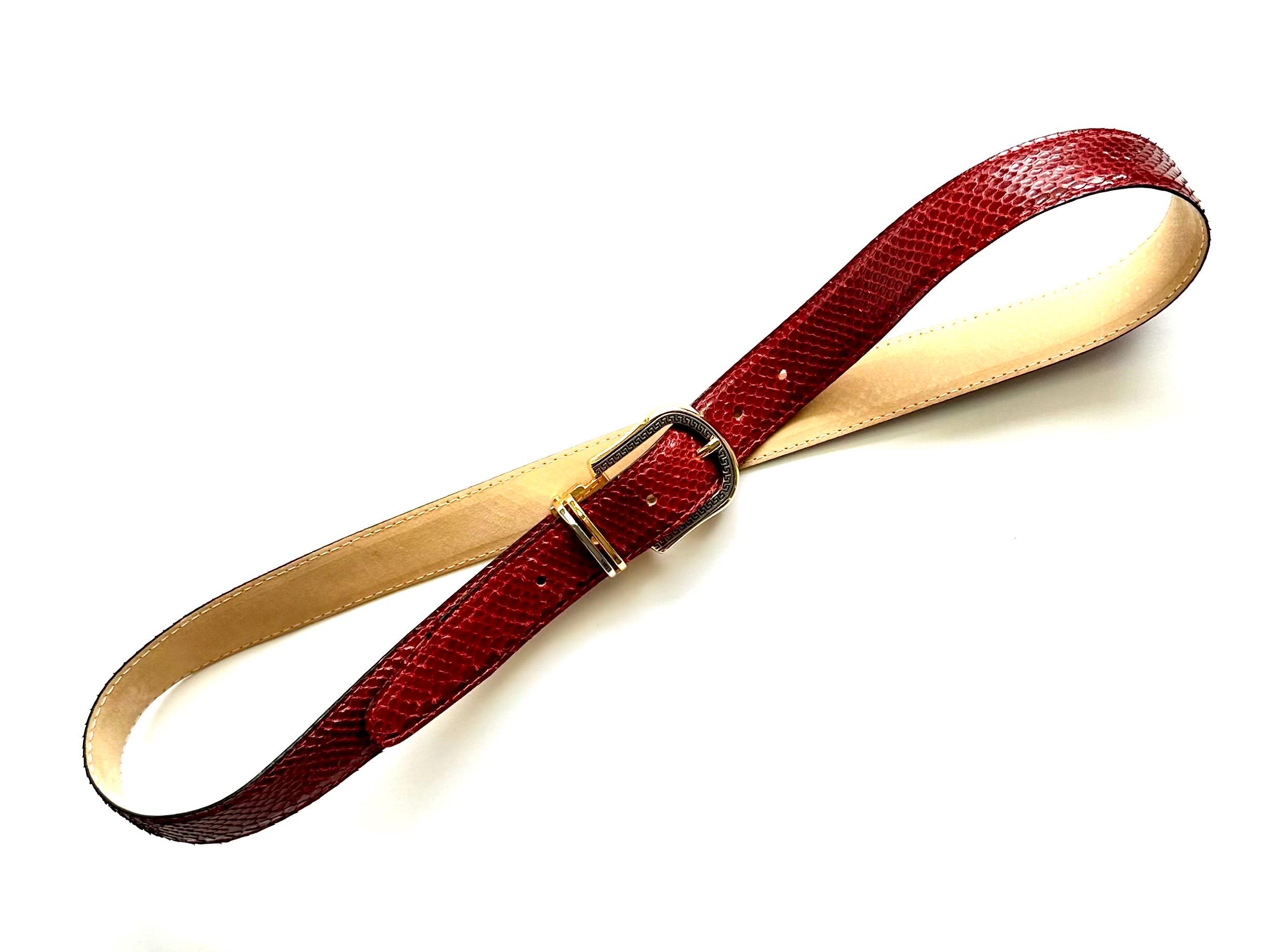 Vintage 80s 90s Snakeskin Belt With Gold Baroque Buckle 