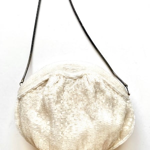 Vintage Walborg White Beaded Bag 70s Disco Glam Shoulder Purse