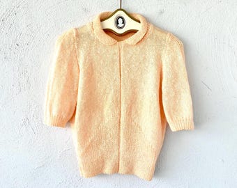 Suéter vintage de los años 50 y 80 con cuello Peter Pan. Top de punto con cuello.