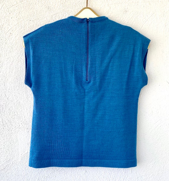 Vintage 60s Mod Minimalist Wool Knit Blue Sweater… - image 8