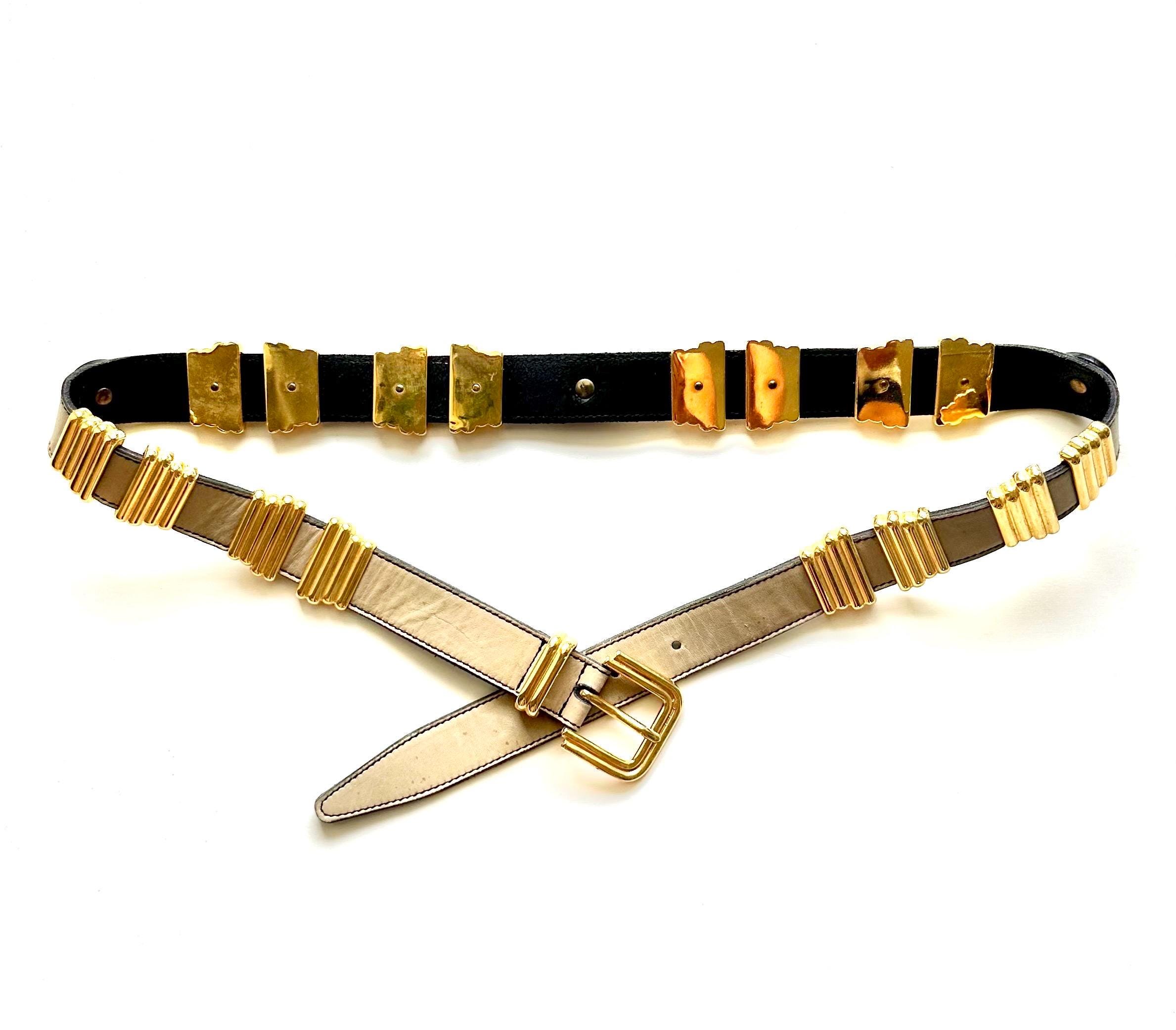 Vintage 80s 90s Leather Studded Gold Belt 1990s 1980s White  display picture 2