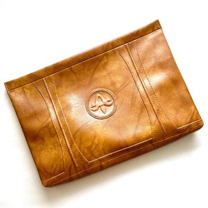 Clutch vintage de piel vegana de los años 70, bolso de mano marrón tipo sobre de los años 70