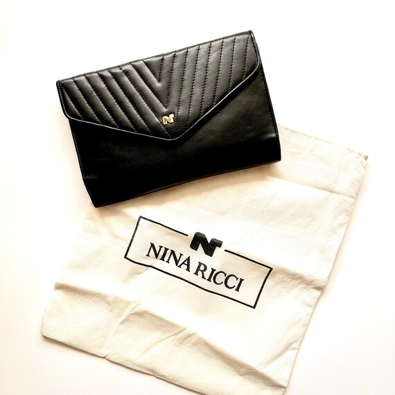 Vintage Nina Ricci Quilted Leatherl Purse // Blac… - image 3