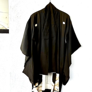 Vintage Japanese Silk Kimono Kuro Tomesode Kimono Floral Black Crane Bird Asian Robe