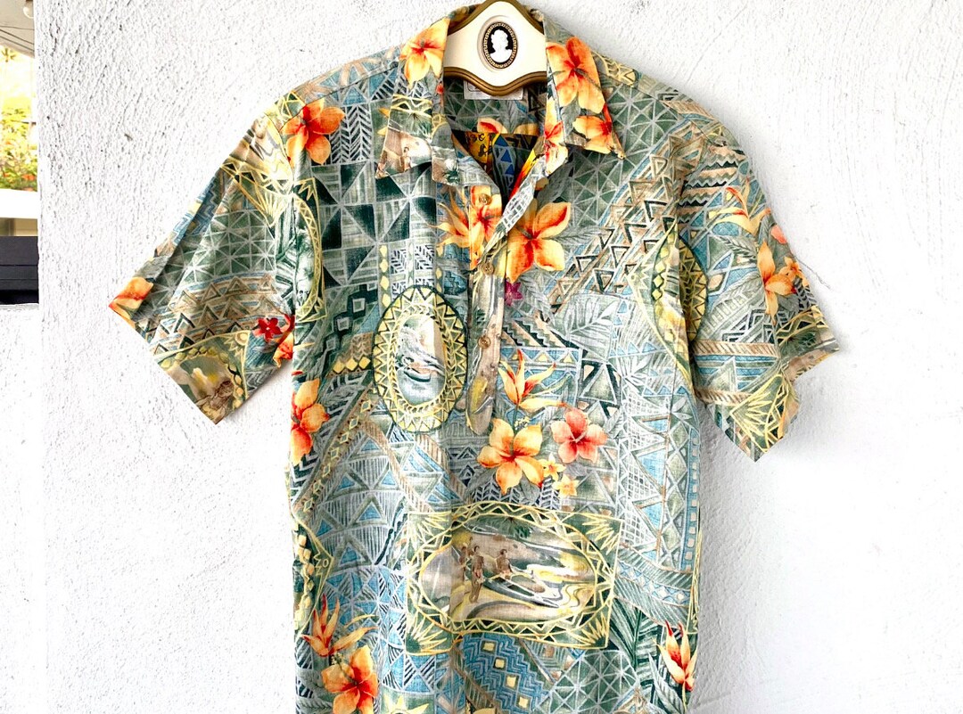 VTG HAWAIIAN MADE RAYON ALOHA SHIRT TIKI ROCKABILLY HAWAII HIBISCUS SURF SMALL