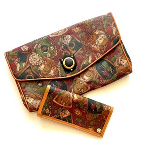 Bolso de mano de piel con estampado barroco vintage de los años 90, cartera a juego de los años 90