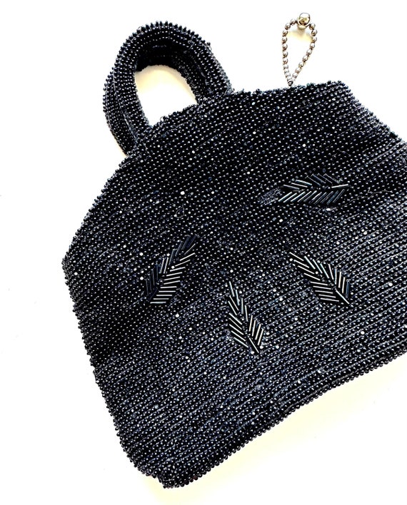 Vintage Art Deco Beaded Bag 1920s Black Handbag - image 3