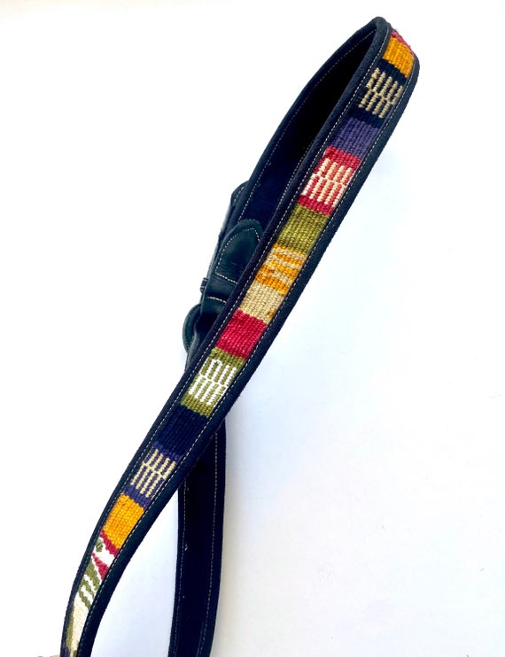 Vintage 80s 90s Woven Suede Belt Black Leather Gu… - image 2