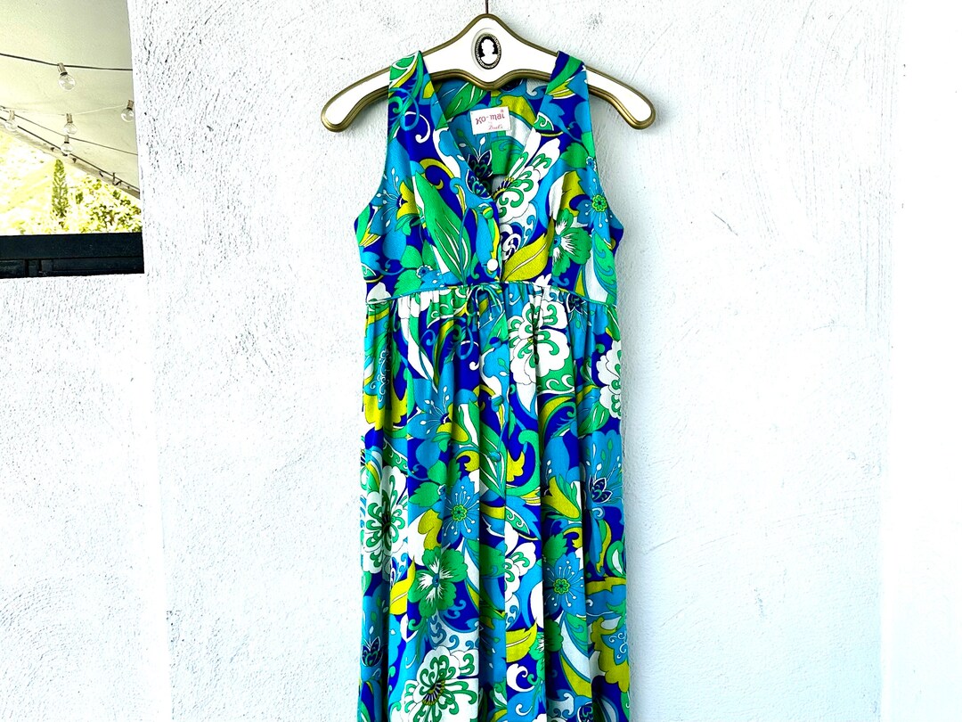 Vintage 60s 70s Hawaiian Bright Bold Floral Dress 1960s 1970s Hawaii ...