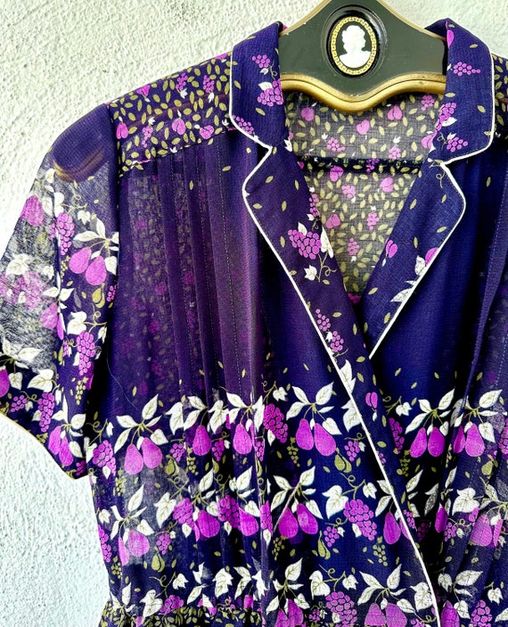 Vintage 70s 80s Japanese Wrap Dress Fruit Grape P… - image 2