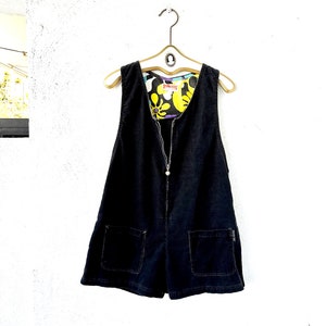 Vintage 90s Hawaiian Overalls Corduroy Overall Shorts 1990s Black Ribbed Overalls
