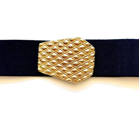 Vintage Wide Navy Elastic Belt with Sculptural Gold-Tone Leaf Buckle 80’s Era Vintage 80s Navy & Gold Wide Belt: Minimalist Glam Buckle - Etsy main image 3