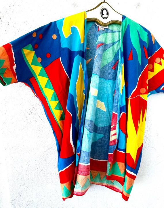 Vintage 90s Batik Shirt Dress Boho Tunic  Geometr… - image 4