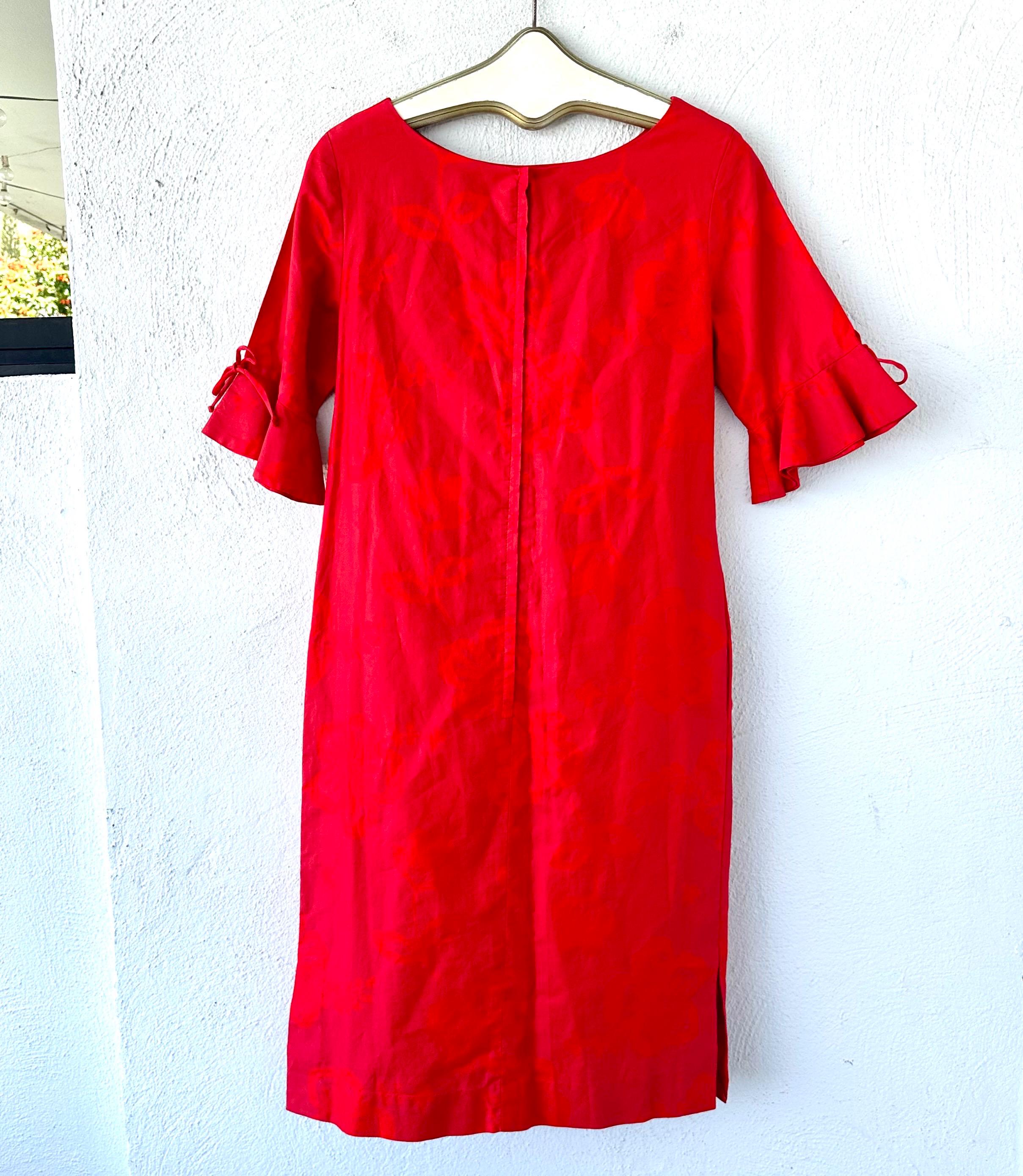 Vintage 50s 60s Hawaiian Dress Bell Sleeve 1950s 1960s Red Floral ...