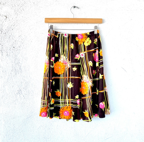 Vintage 70s Bright Floral Nylon Graphic Checkered… - image 1