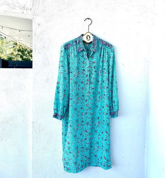 Vintage 70s Shirtdress 1970s Boho Paisley Collare… - image 4