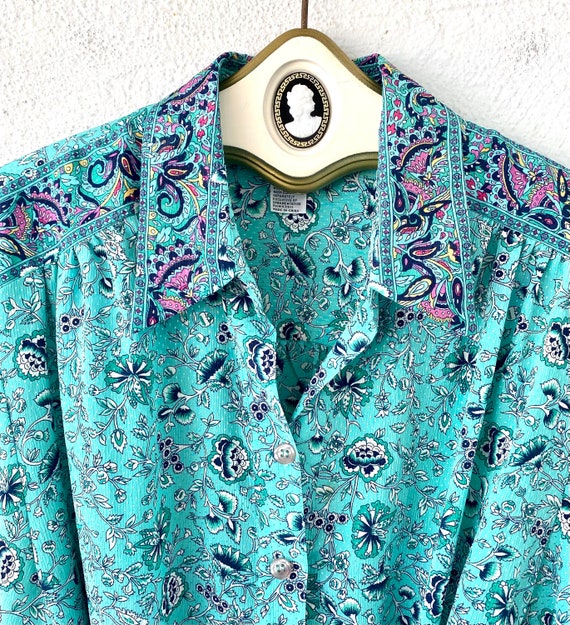 Vintage 70s Shirtdress 1970s Boho Paisley Collare… - image 2