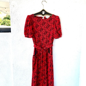 Vintage 80s Graphic Sweater Dress with Puffy Sleeves