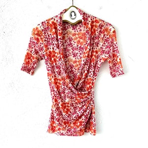 Vintage 90s Y2k Mesh Top JPG Style Floral Wrap Shirt