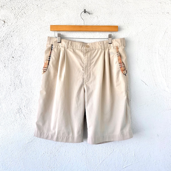 vintage Burberry Tartan Khaki Shorts Burberrys 90s Mens Beige Preppy Shorts