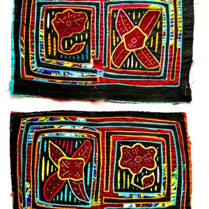 Vintage Mola Floral Artwork Set Patchwork Handcrafted Central American Rainbow Art