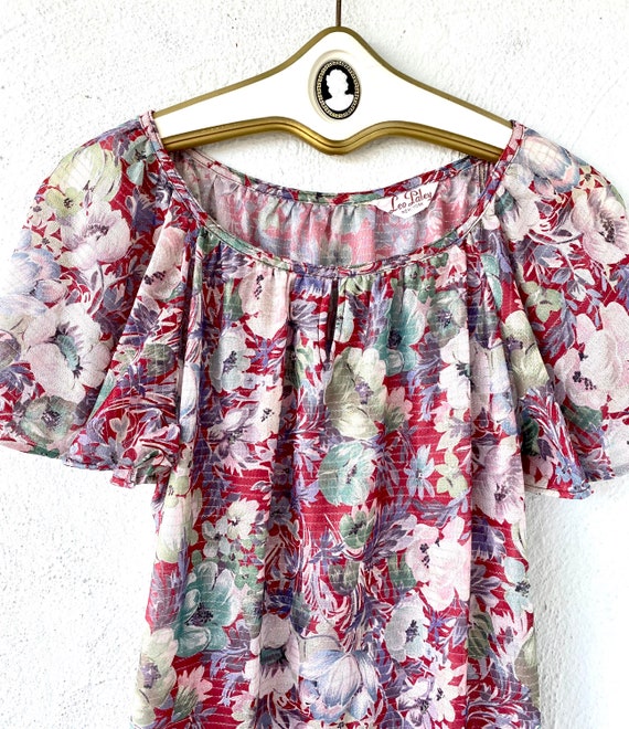 Vintage 70s Boho Metallic Floral Lurex Swing Top … - image 4