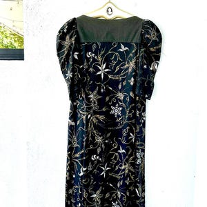 Vintage Alfred Shaheen 1950s Hawaiian Muumuu Metallic Floral Black 50s Hawaii Dress