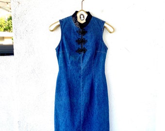 Vintage 90s Cheongsam Denim Dress