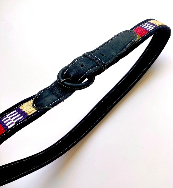 Vintage 80s 90s Woven Suede Belt Black Leather Gu… - image 7