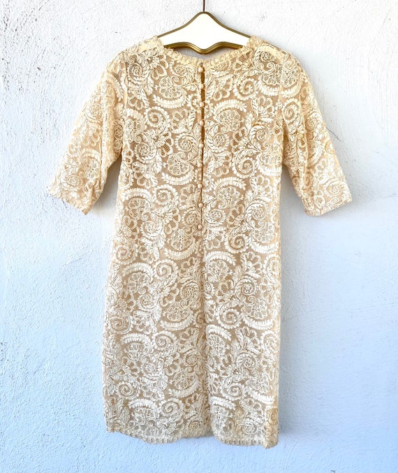 Vintage 50s Embroidered Lace Chiffon White Floral… - image 4