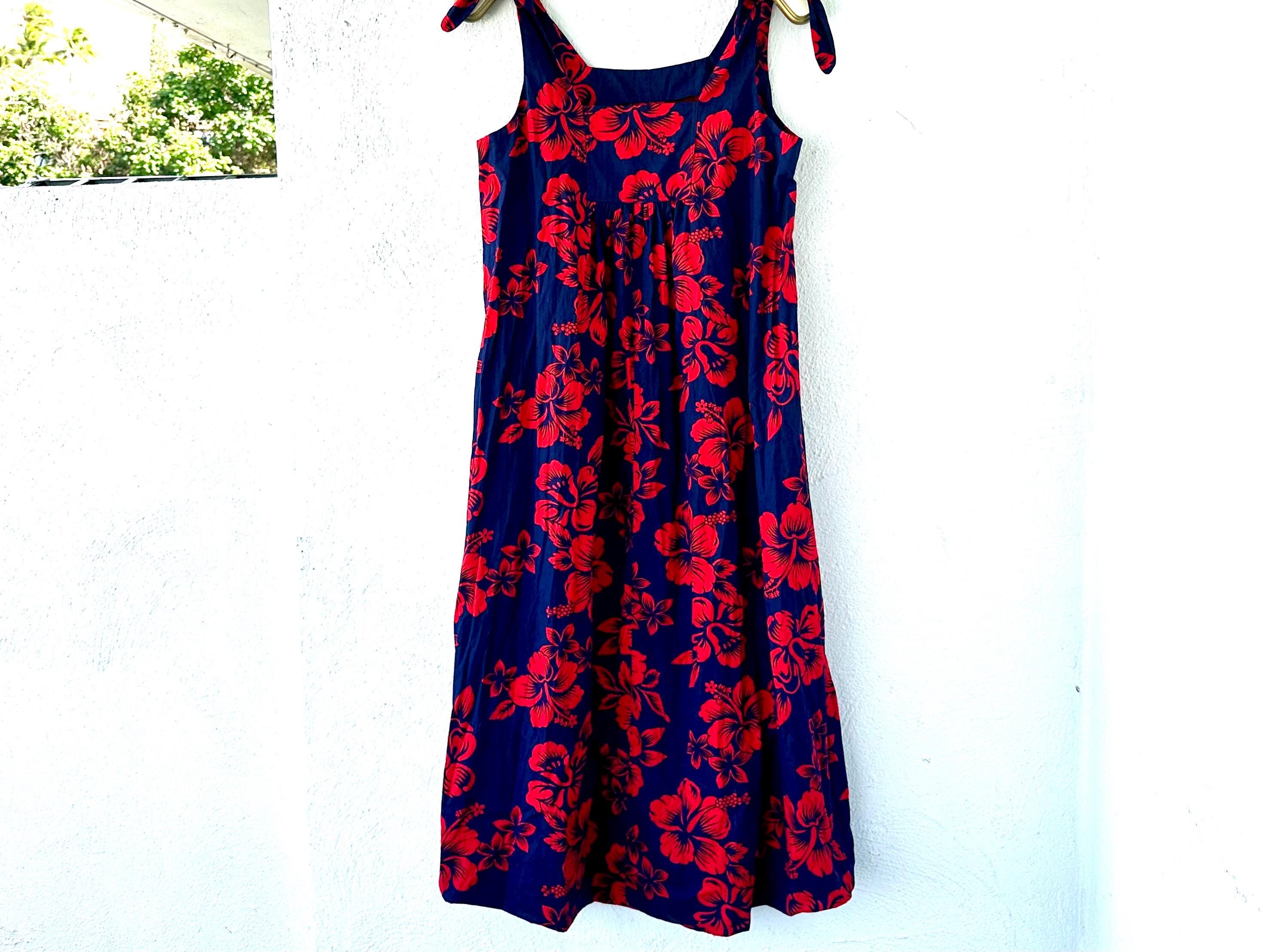 Vintage 60s 70s Hawaiian Muumuu 1970s Hawaii Blue Red Floral Swing