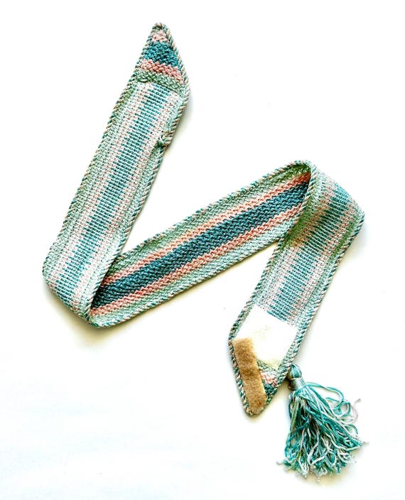 Vintage Boho Woven Belt Striped Hippie Wide Sash Pink Blue 