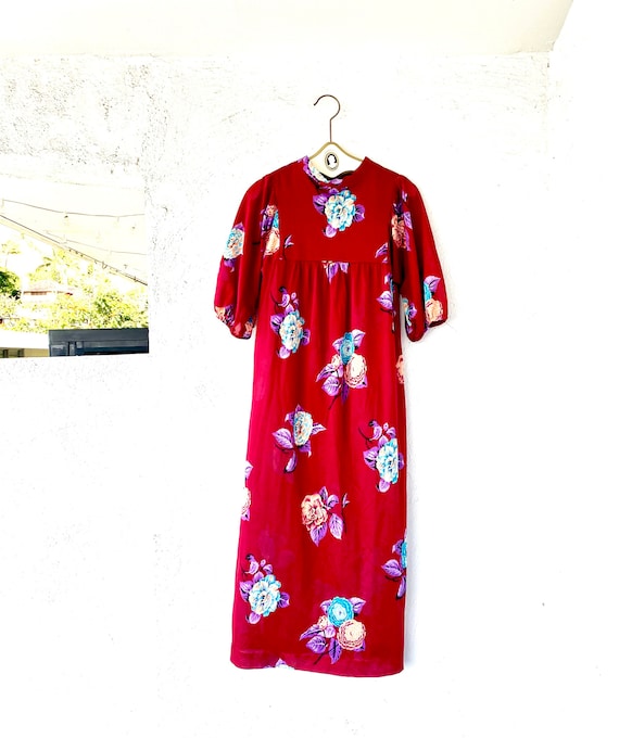 Vintage 70s Hawaiian Muumuu Prairie Puffy Sleeve … - image 1