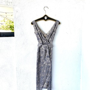 Vintage 80s 90s Metallic Baroque Belted Wrap Dress
