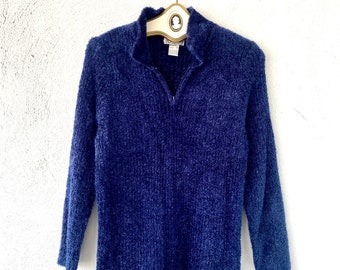 Vintage 90s Fuzzy Knit Pullover Sweater - Royal Blue Y2K Top