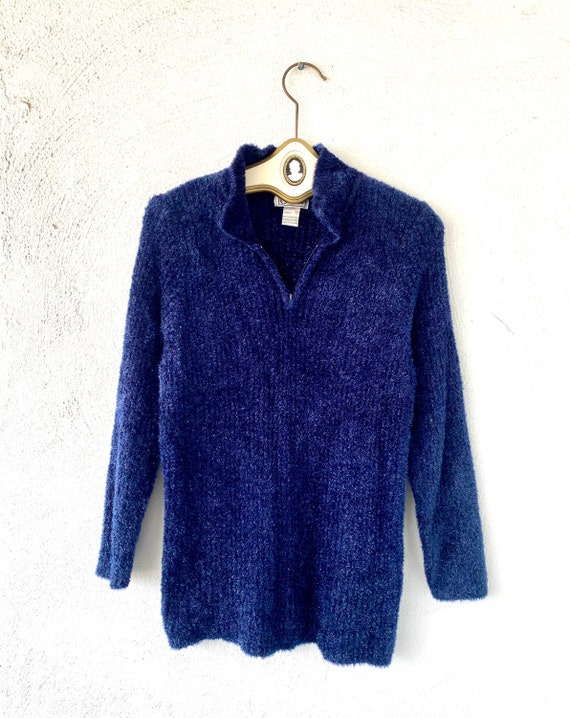 Vintage 90s Y2k Sparkly Fuzzy Soft Collared Pullo… - image 1