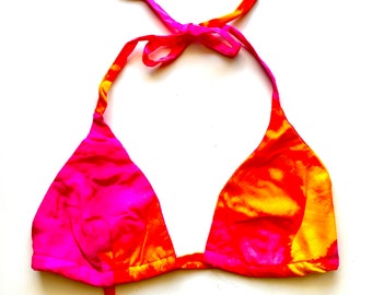 Vintage Neon Hawaiian Bikini Top, 60s-70s Barkcloth Swimsuit