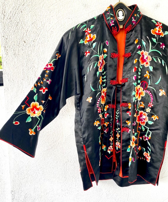 Antique Chinese Silk Embroidered Jacket Asian Bla… - image 2