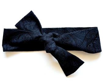 Vintage Brocade Black Tie Obi Belt Sash
