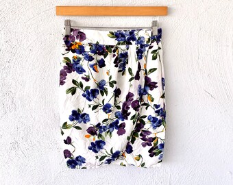 Vintage 90s Floral Wrap Mini Skirt Violet White