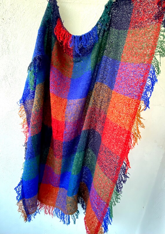 Vintage 60s Plaid Fringe Scarf Checkered Winter W… - image 3