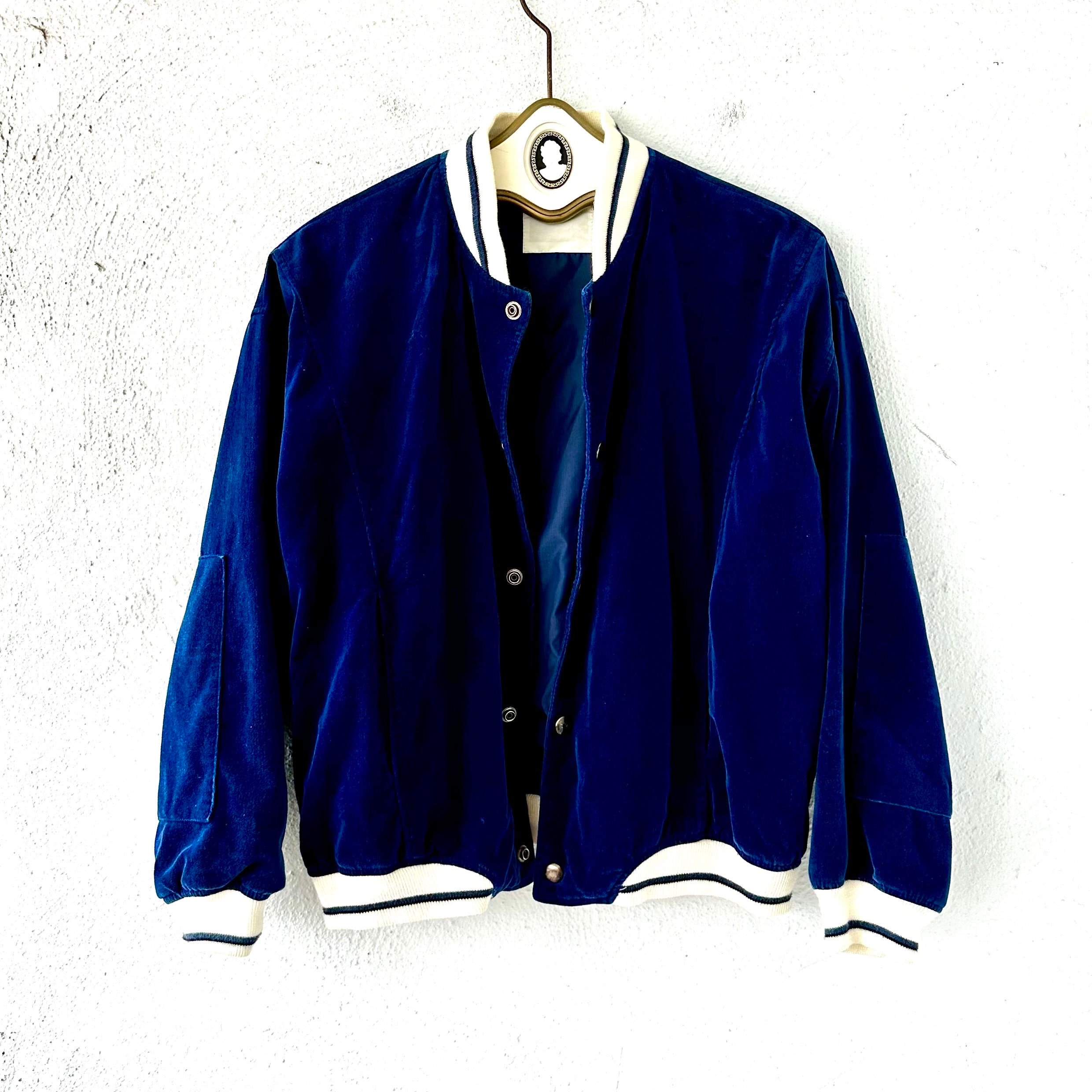 Vintage 70s 80s Wrangler Velvet Bomber Jacket Blue