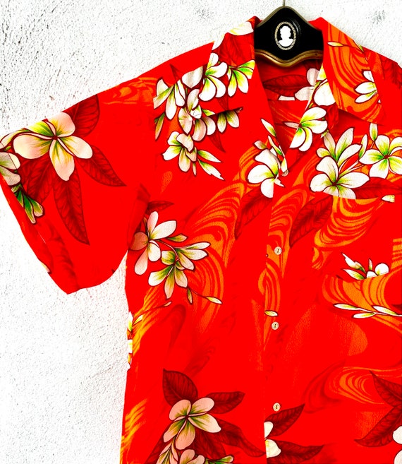 Vintage 70s Hawaiian Neon Floral Aloha Shirt Larg… - image 5