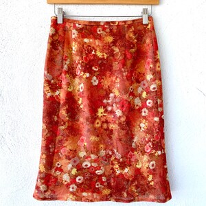 Vintage 70s 90s Metallic Sparkly Floral Skirt // Red Yellow Sparkle Flirty Skirt image 5