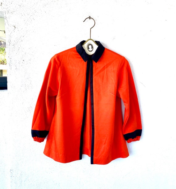 Vintage 70s Bright Orange Collared Shirt Open Con… - image 1