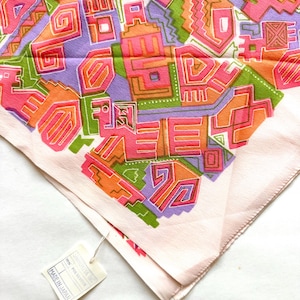 Vintage 60s Japanese Mod Psychedelic Scarf Pink Artsy  1960s Abstract Mod 1970s Hair Accessory