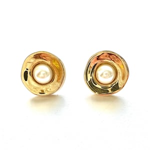 Vintage Givenchy Pearl Earrings 1980s 1990s Glam Jewelry Gold Stud Earrings