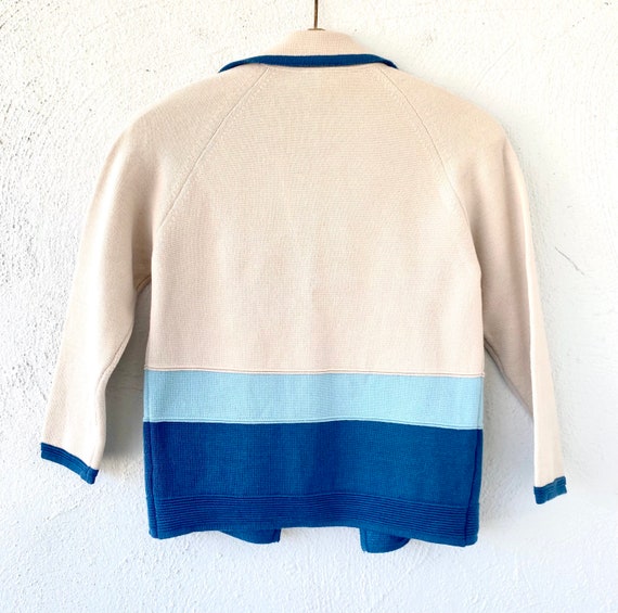 Vintage 60s Mod Minimalist Wool Knit Blue Sweater… - image 7