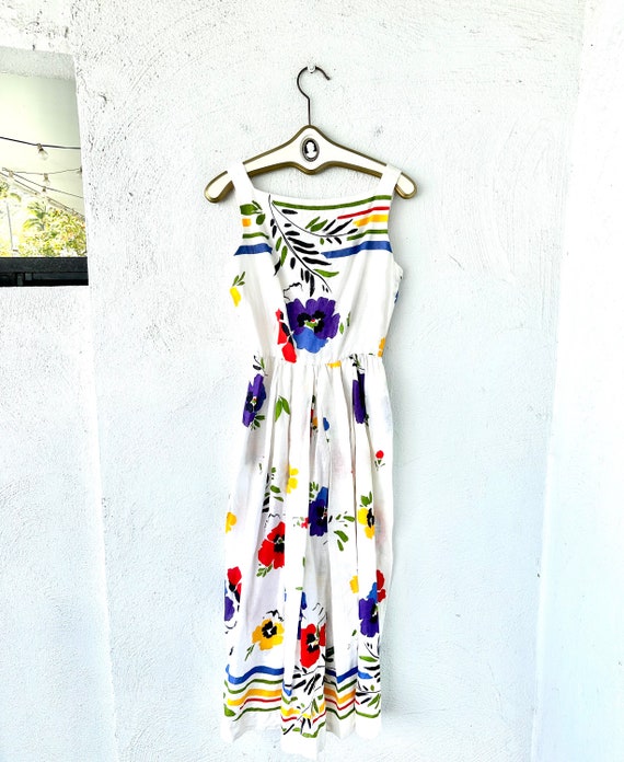 Vintage 60s Saks Fifth Avenue Linen Floral Dress … - image 1