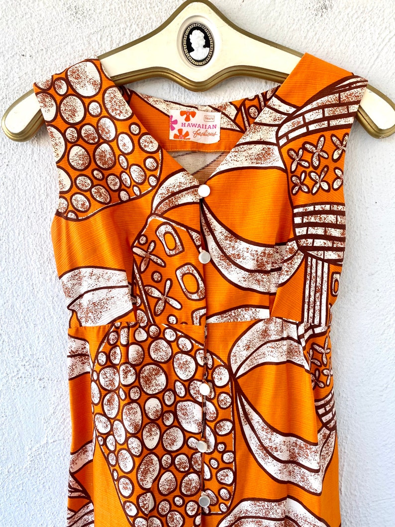 Chemise Hawaïenne Vintage Sears Années 60 Orange à Fleurs - Taille M/L Occasion
